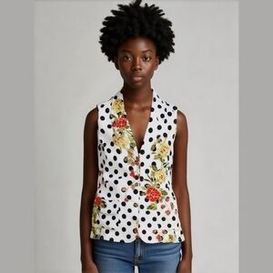 Gothic Floral Polka Dot Vest Large 70s Gothcore